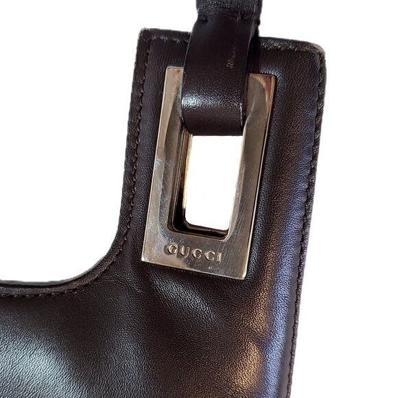 Gucci - Dark Brown Structured Leather & Silver Accent Vintage Shoulder Bag VGUC - Picture 4 of 12